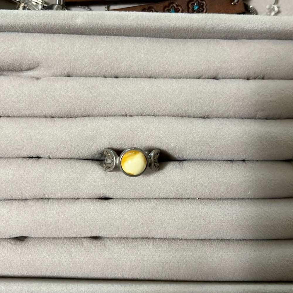 Silver Viking Ring with Yellow Stone, Size 5, Made in Sweden